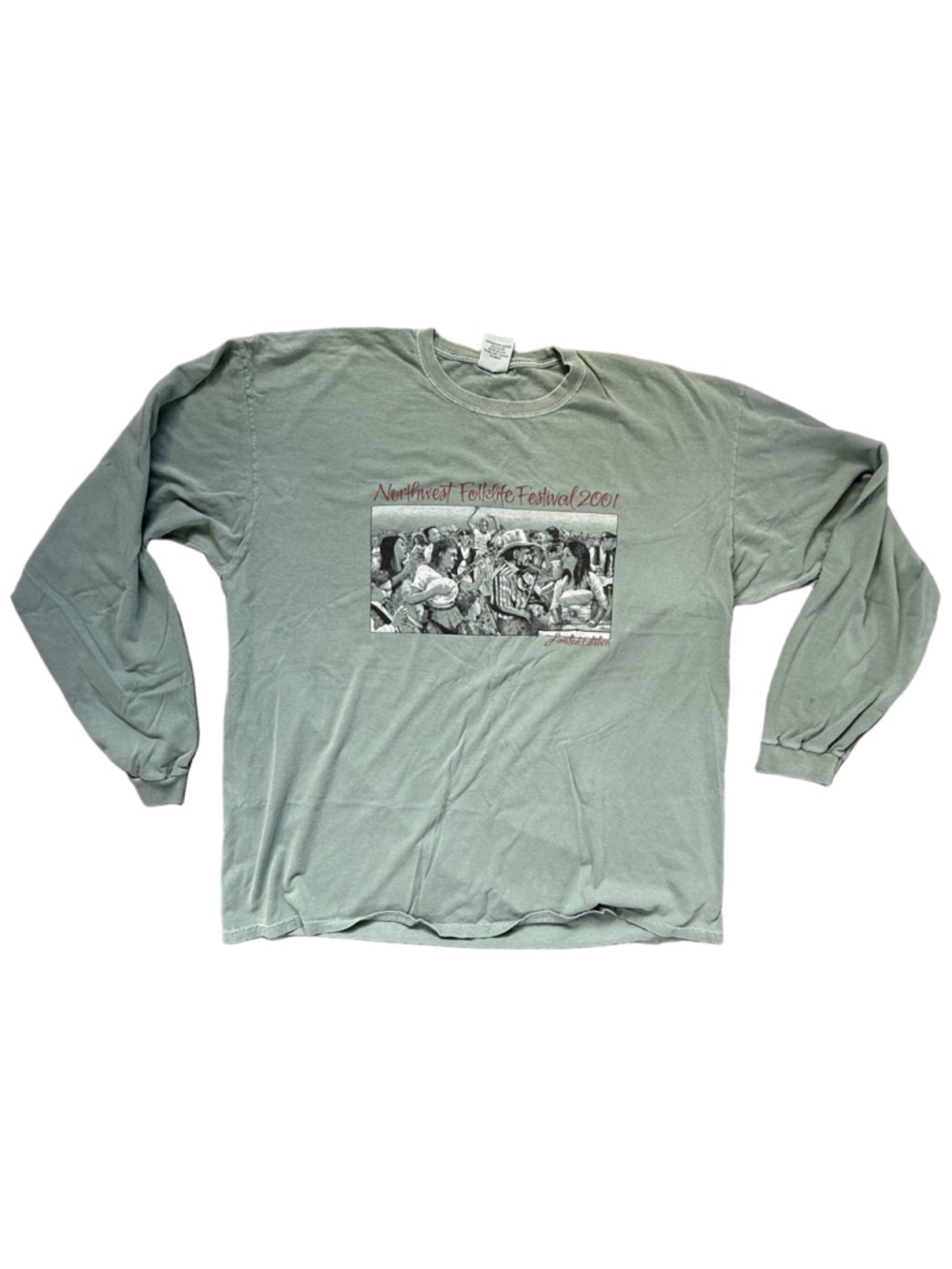 Vintage 2001 Northwest Folklife Festival Long Sleeve Shirt 2XL Sage Green